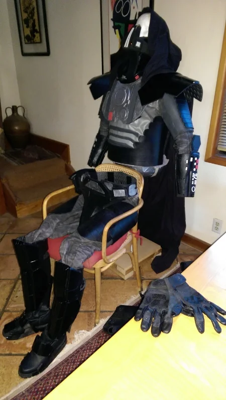 Checking Darth Malgus costume for needed repairs