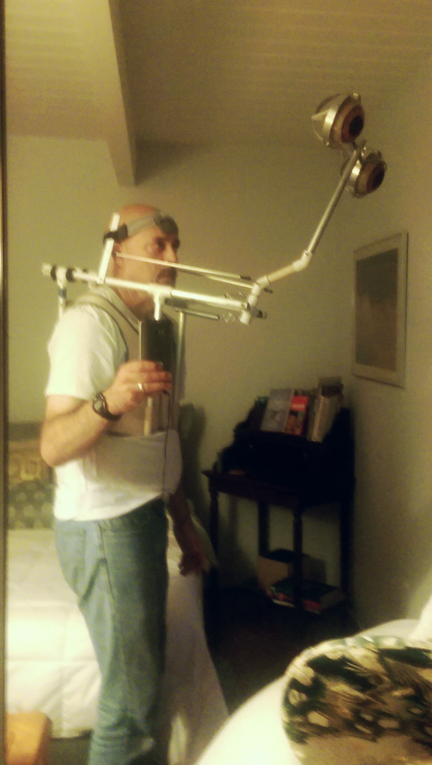 Checking some range of motion, my head is straight up in this shot. I can tilt my head back and forward as well as turning left and right.
