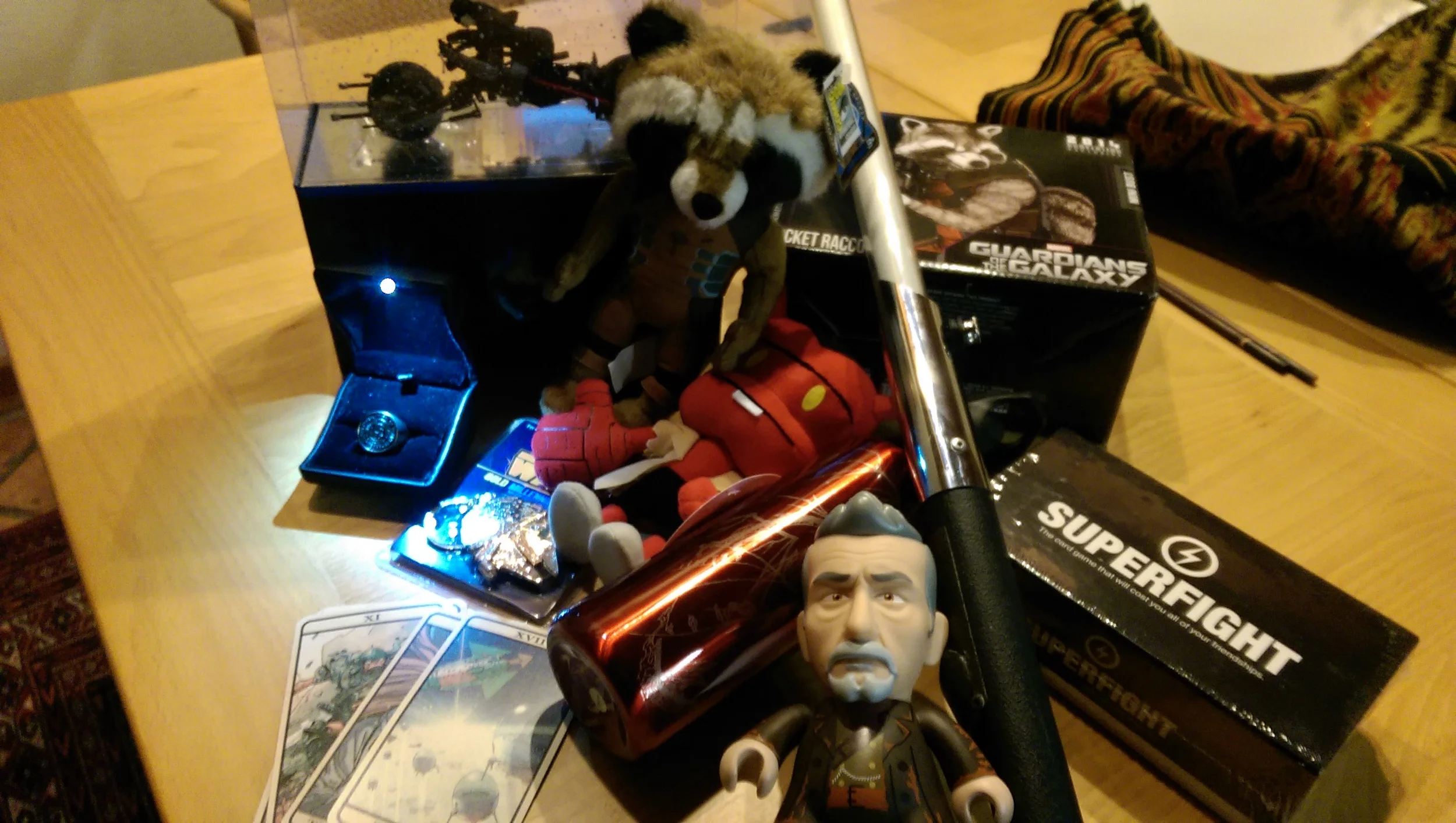 This is just a representative sample of the stuff I brought back. Statues, plushies, models, key chains, reproductions, lightsaber, cards, games, and yup, that's a water bottle.