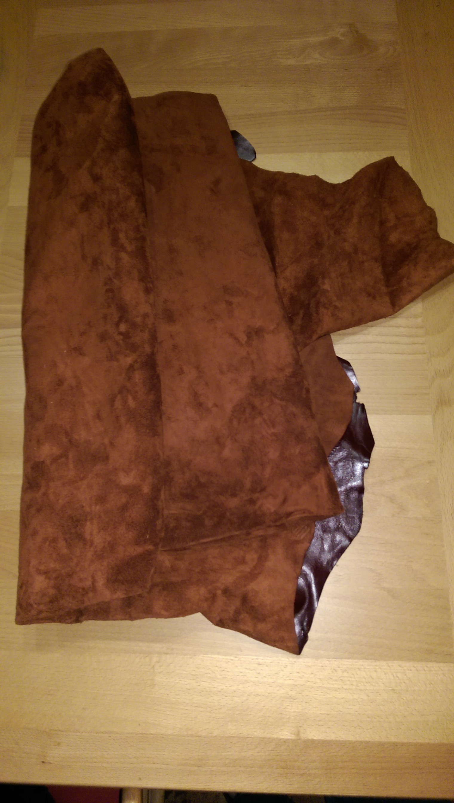 I have a big piece of reddish brown suede I pulled out of my fabric storage that will be used for the gaiters.