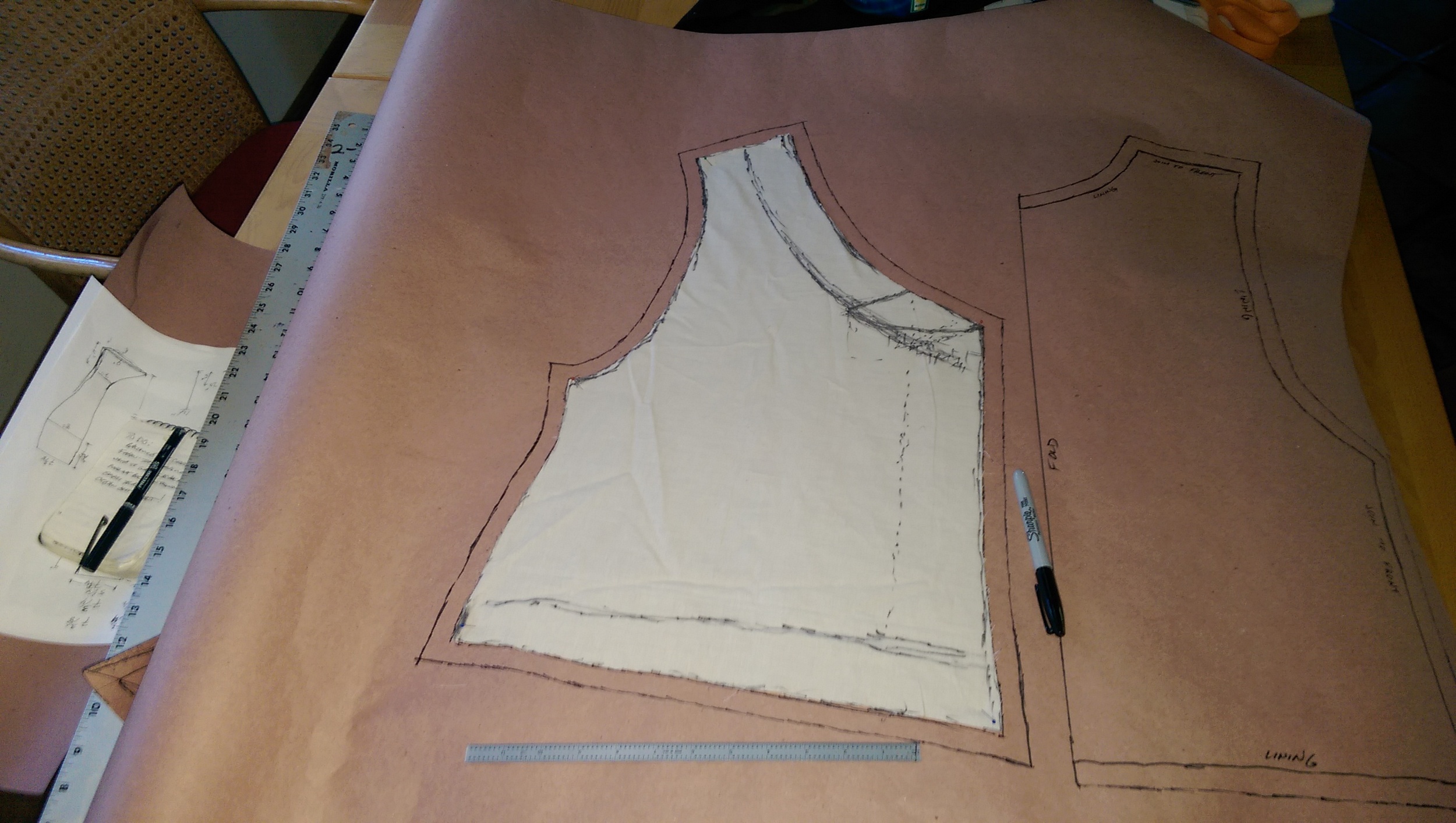 Making the paper pattern from the muslin pieces
