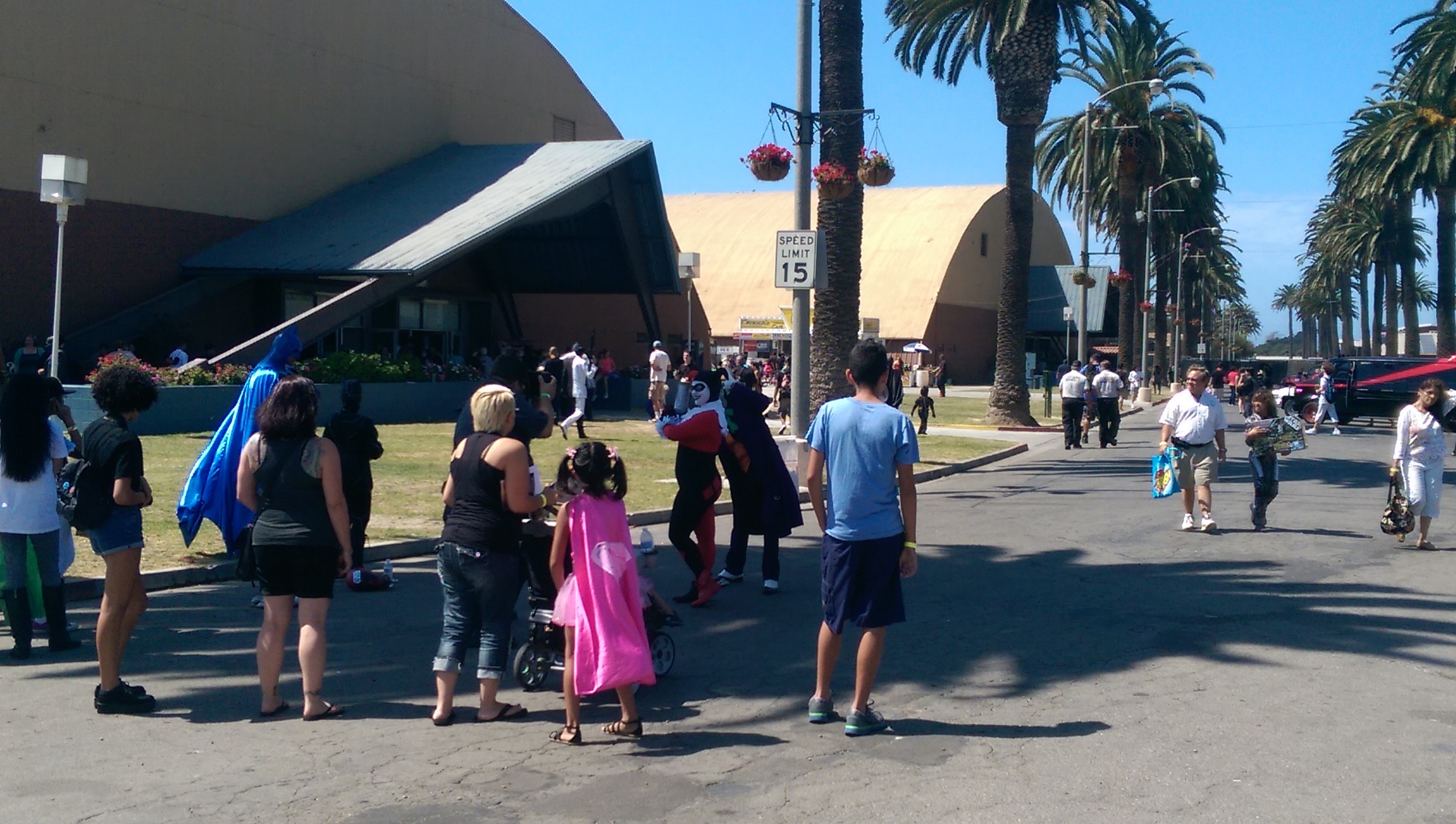 Outside the convention halls: plenty of families and lots of cosplay