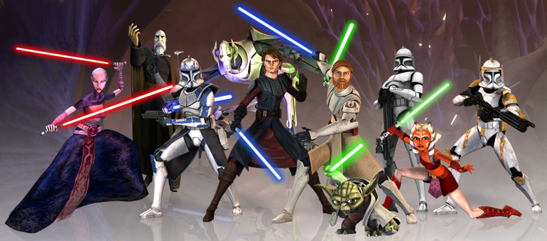 The main cast of characters from Star Wars: The Clone Wars