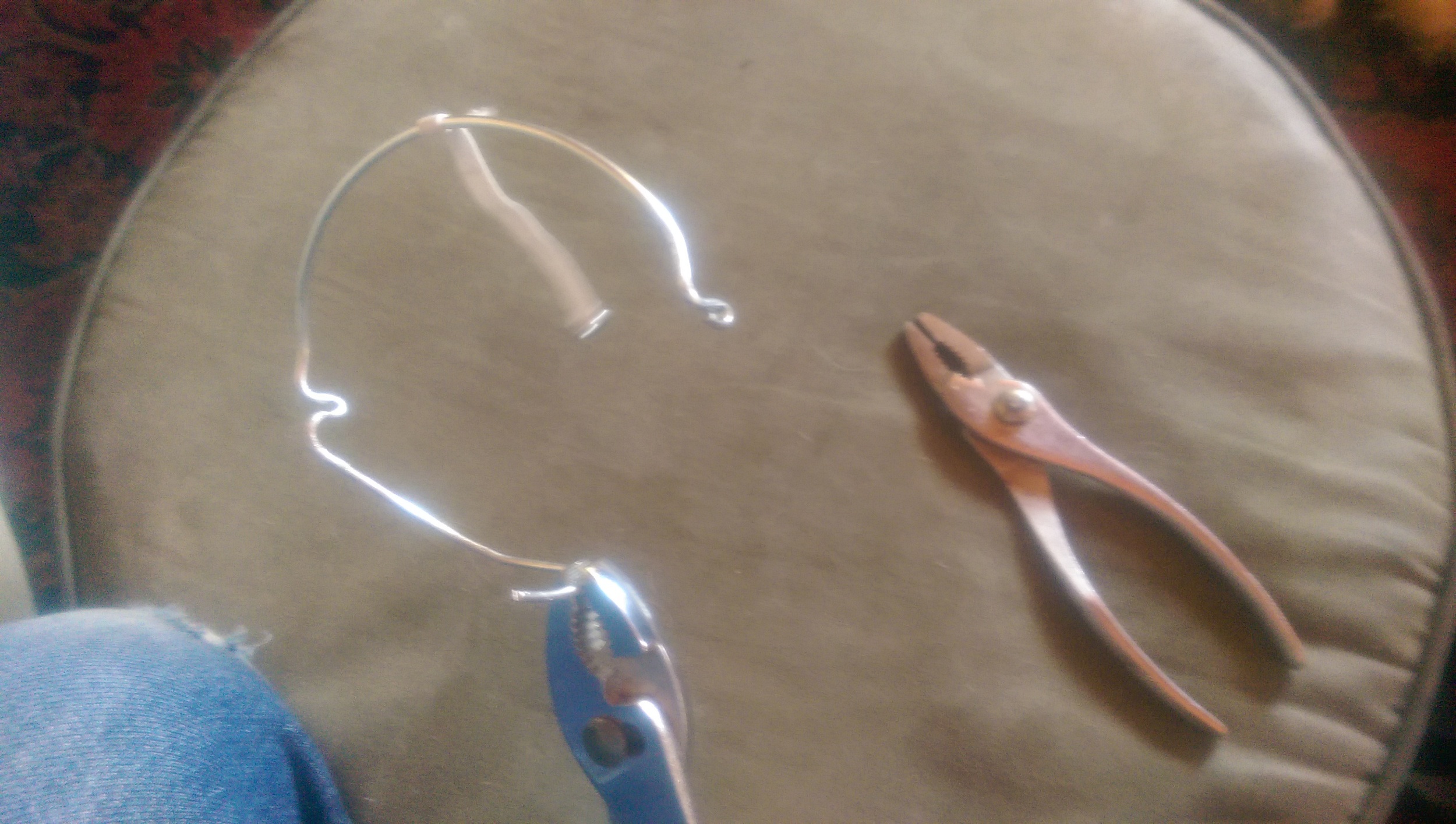 Early attempt at an eyelid lever arm, also showing elastic cord that I planned on using to hold he eyelid up.