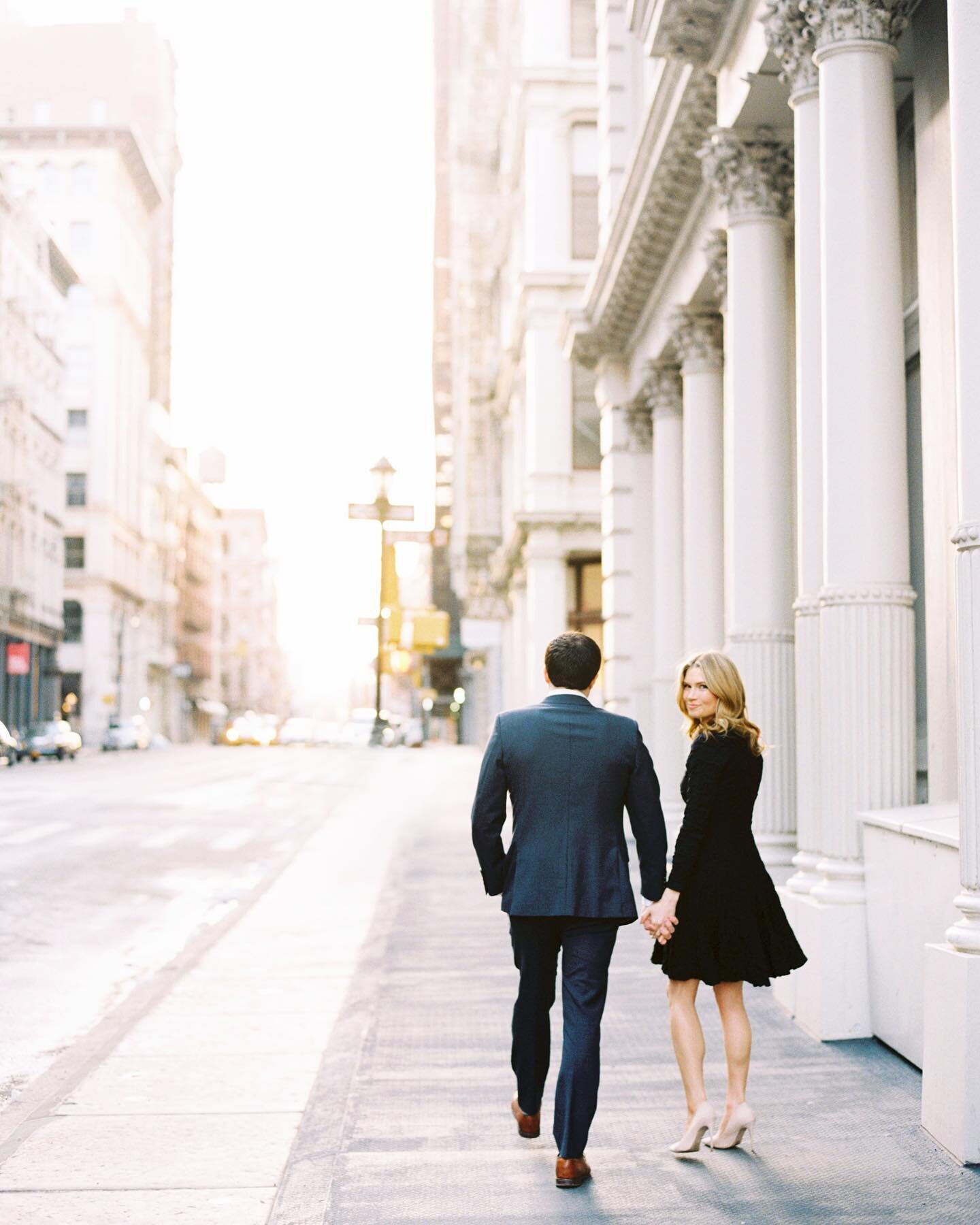 @allyandbobby here for day 3 of our IG takeover! When we photographed Courtney &amp; Scott&rsquo;s engagement session in SoHo the sun was just coming up and the normally busy streets were empty in the early morning hours. We feel the movement in this