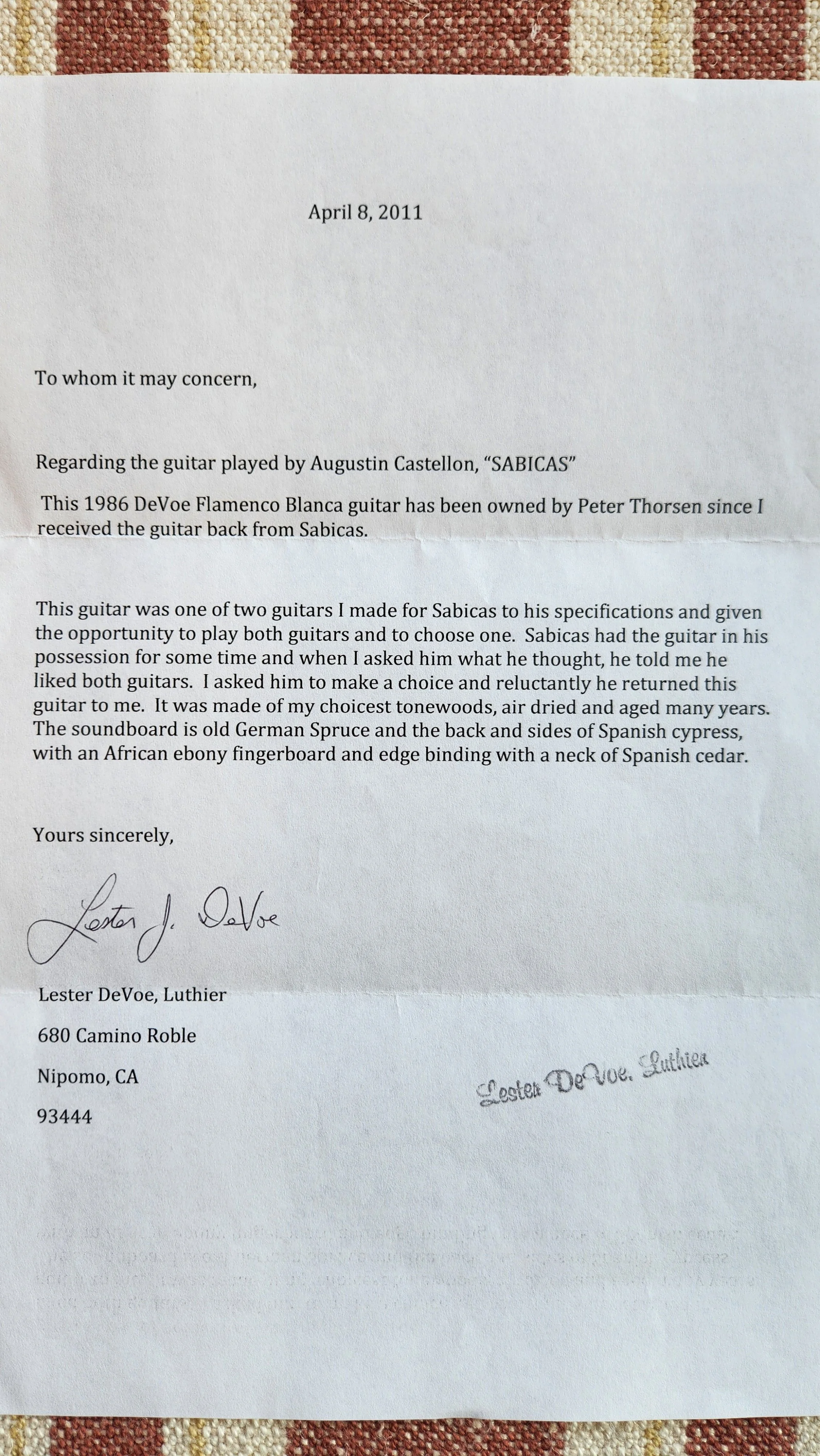 1986-Lester Devoe-Letter of provenance.jpg