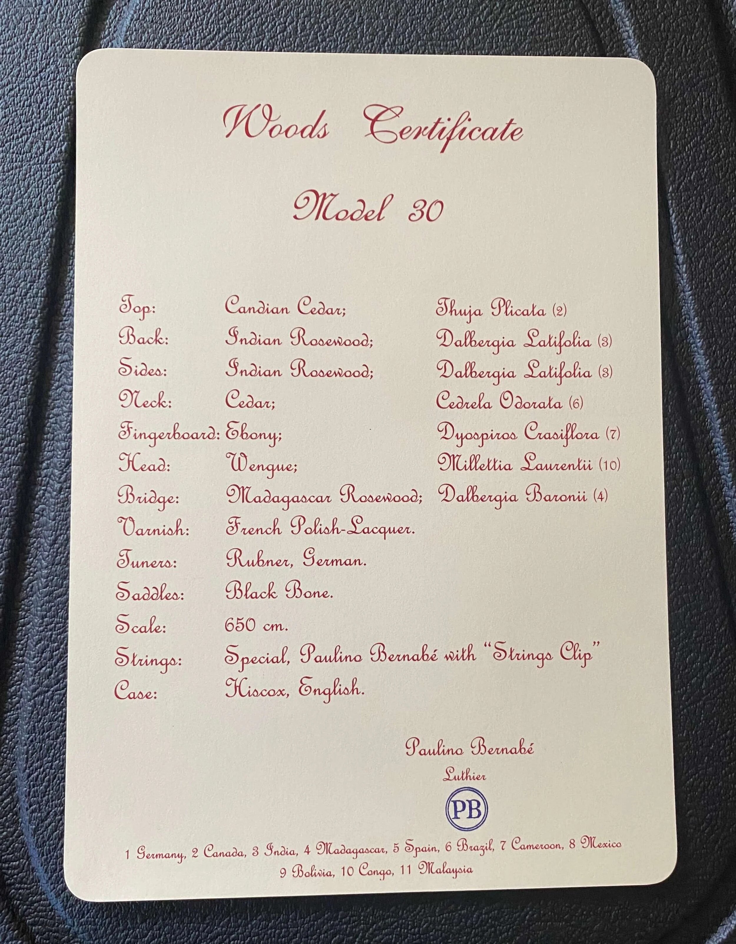 2020 Paulino Bernabe Model 30 woods