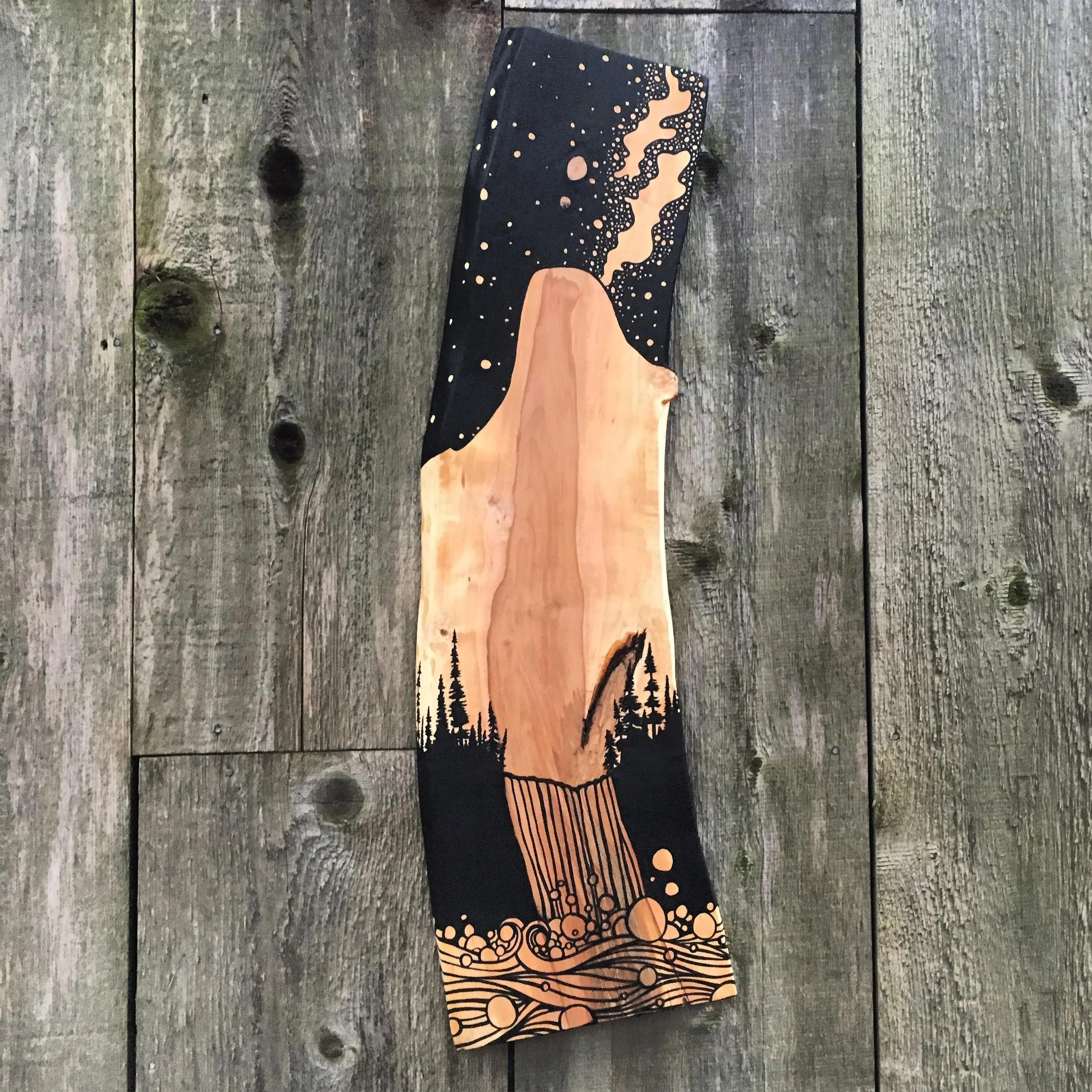 Wy'east Milky Way and Wallalute Falls on Salvaged Apple