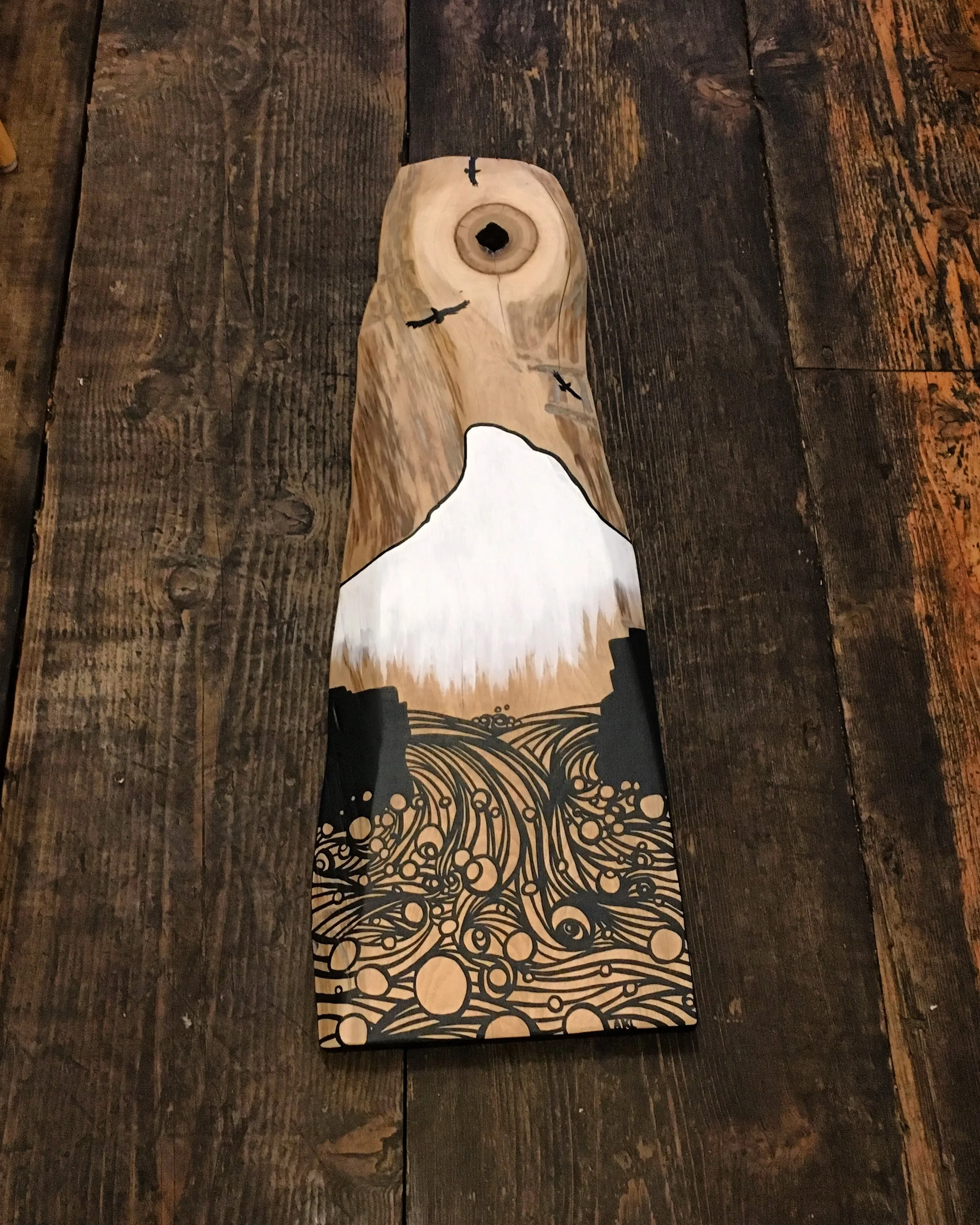 Wy'east and Wallalute Falls on salvaged Cedar