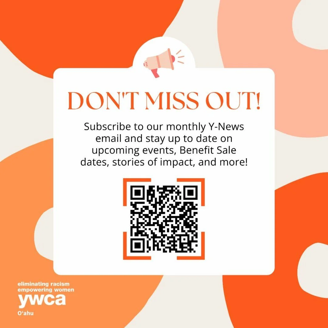 Subscribe to our monthly Y-News email and stay up to date on upcoming events, Benefit Sale dates, stories of impact, and more!

Sign up via the qr code or at the link in our bio.