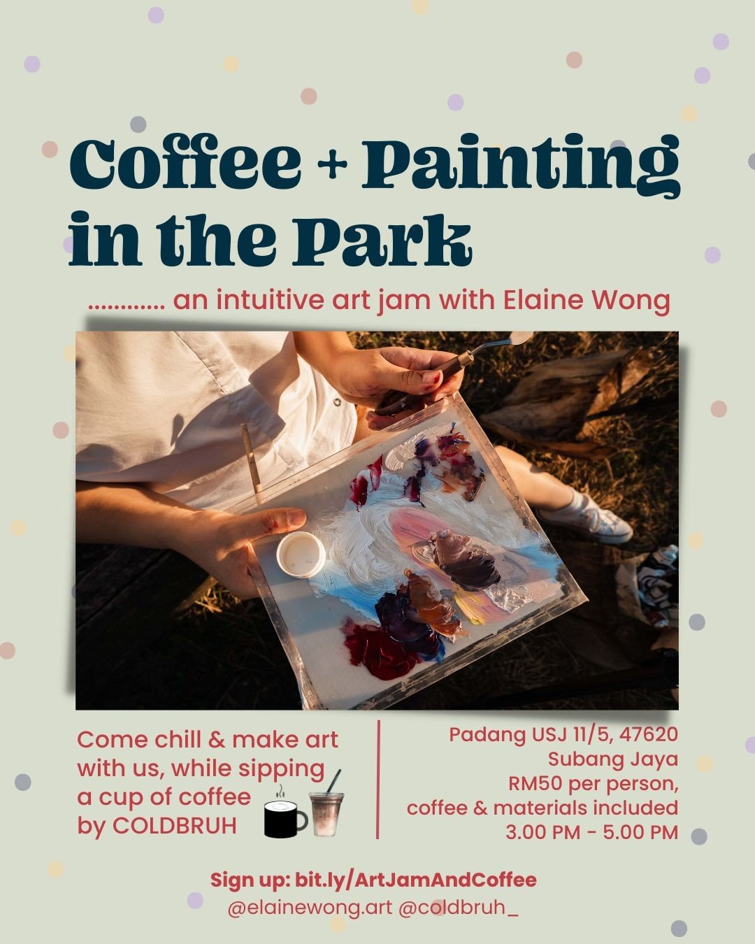 We've been brewing this idea for a while... now I'm so excited to announce!! If you're in my vicinity, I'm doing an Intuitive Art Jam for the first time in the park😍 - come join me on SATURDAY 18 MARCH, 3PM-5PM. RM50 per person. Painting materials i