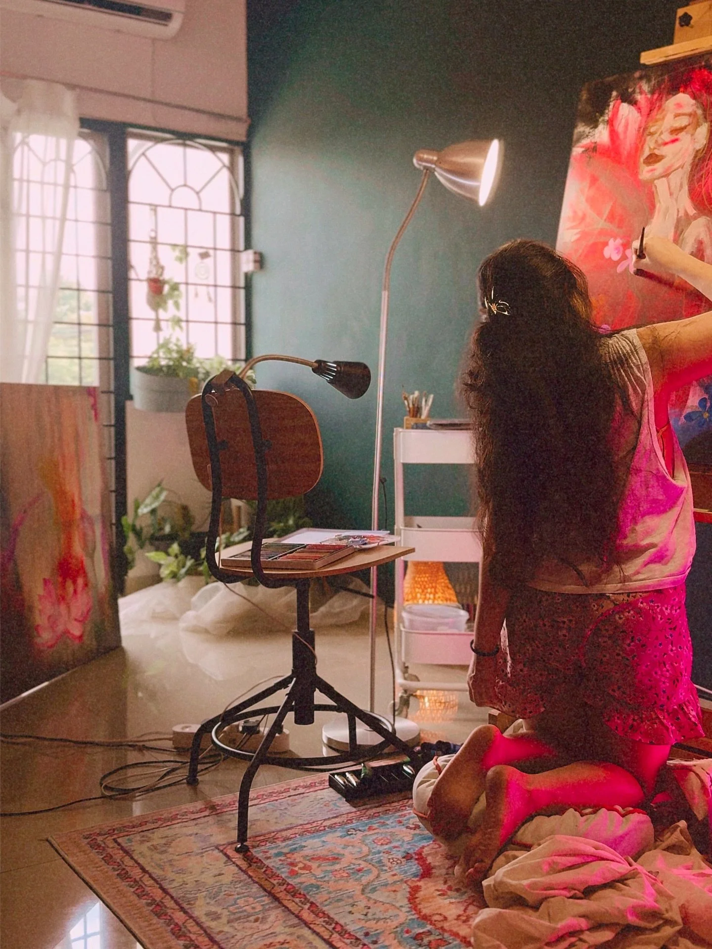 Studio time today. 
I'm trying to draw a full face on canvas for the first time. Not quite sure of myself yet, hence the the eyes are closed. Still in progress, but I'm glad I attempted. I hope this will turn out OK.