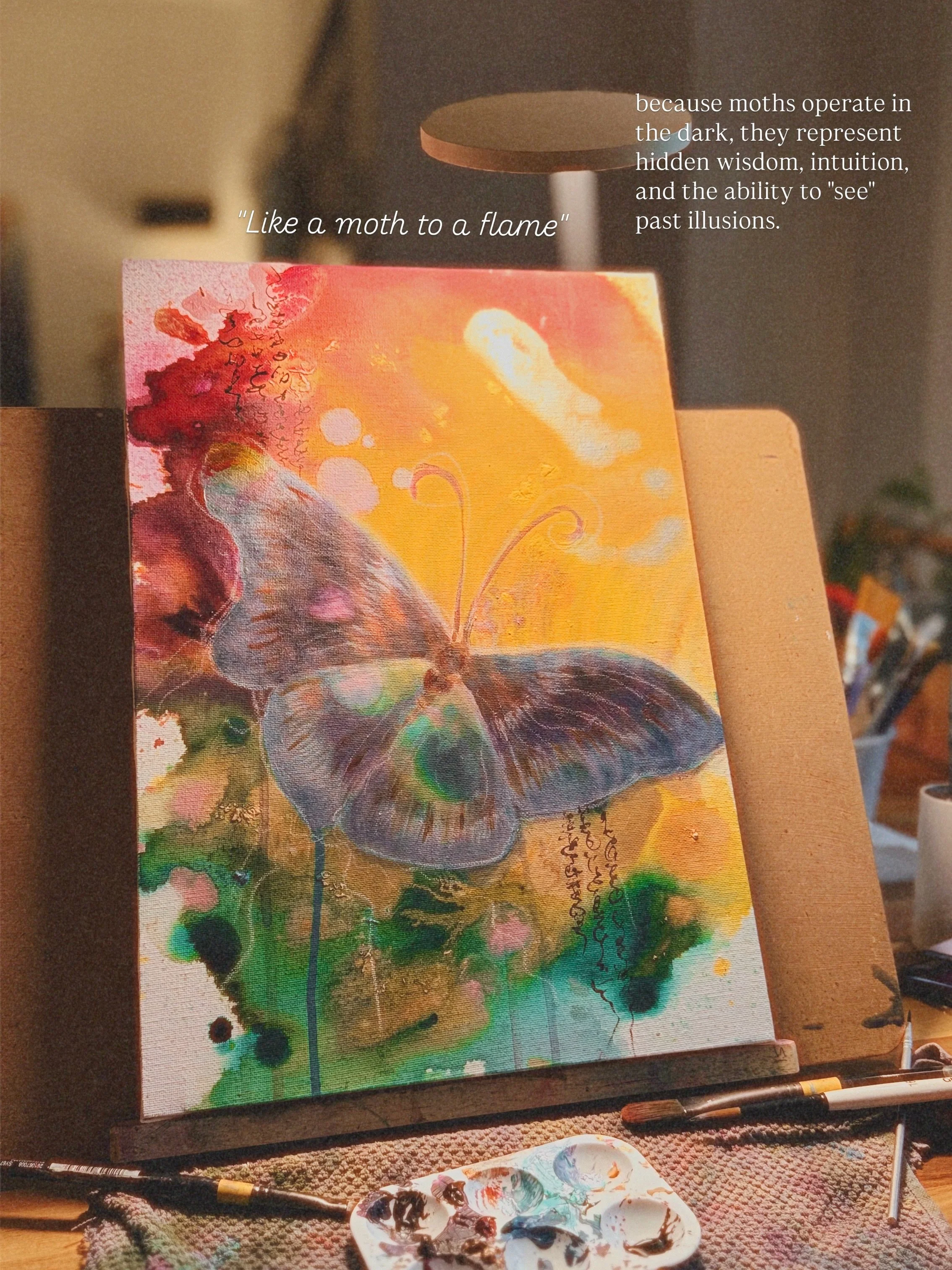 Painted something that kept coming up the past few weeks. I'll see a big moth at our porch, or someone would share photos of a moth showing up at their house. The moth is calling..so it has to be painted.