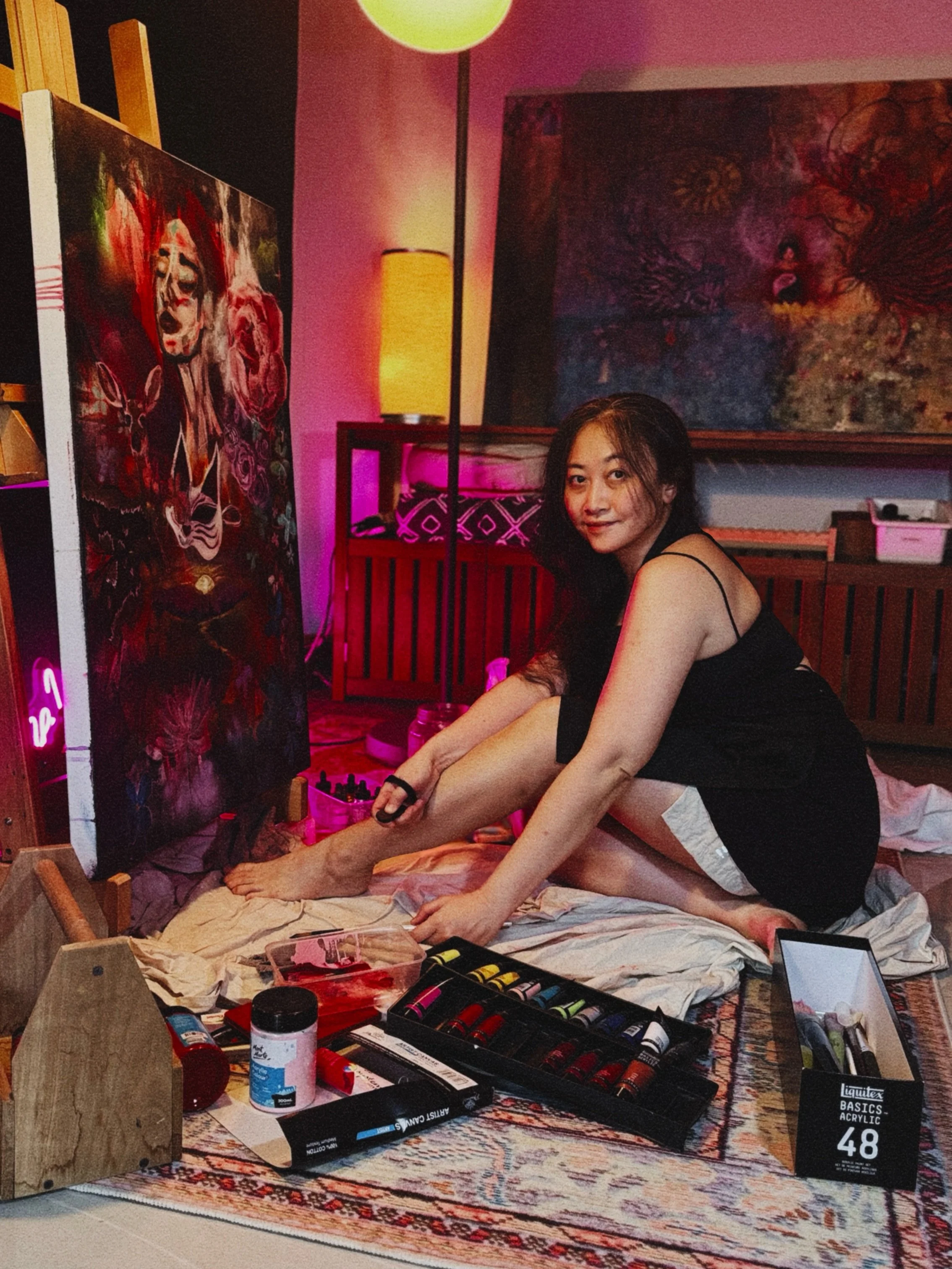 When I&rsquo;m feeling &ldquo;me again&rdquo; in the studio, I tend to take more photos. And I enjoy switching between two artistic personas: downstairs painting the black cat and then going upstairs working on the intuitive, emotive expressions, the