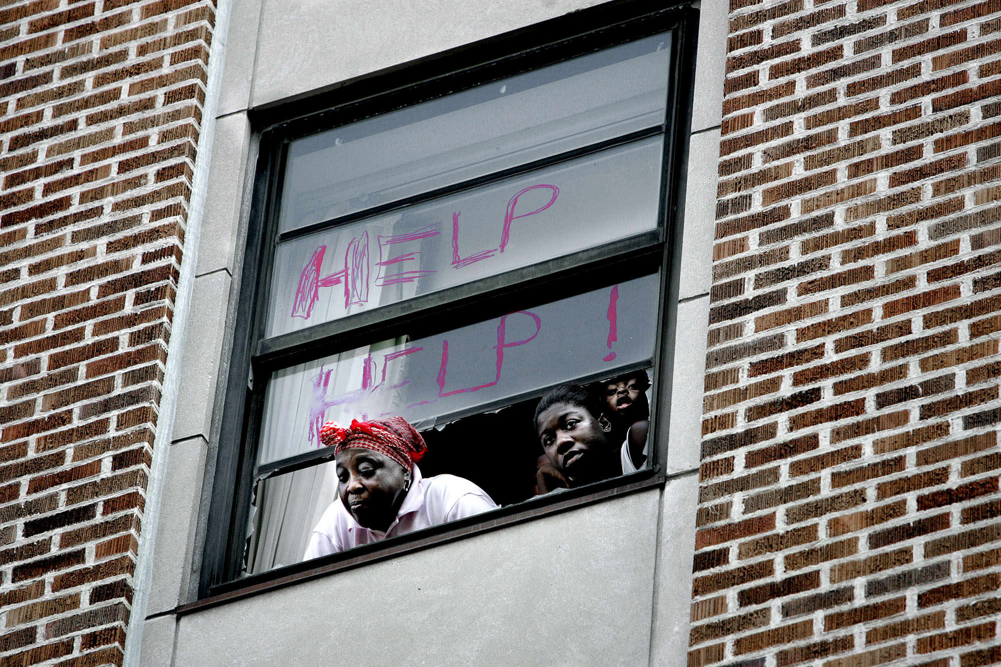 Waiting for help in downtown New Orleans.