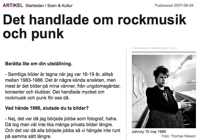 June 2007: Interview in Allt om Stockholm about the exhibition Tidernas Generation.