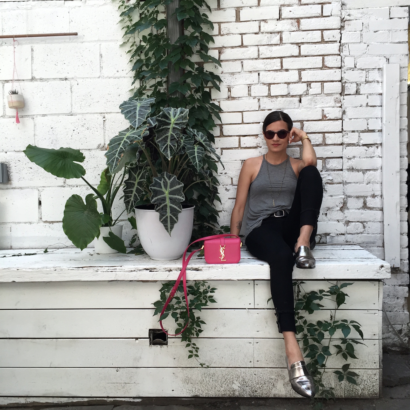 WoahStyle.com_At Kit And Ace_Toronto_Queen Street West_Best Of_Tour_Diary_StreetStyle_OOTD_YSL_SaintLaurent pink monogram_cross body bag_3.1 Phillip Lim silver Quinn loafers_4453.jpg