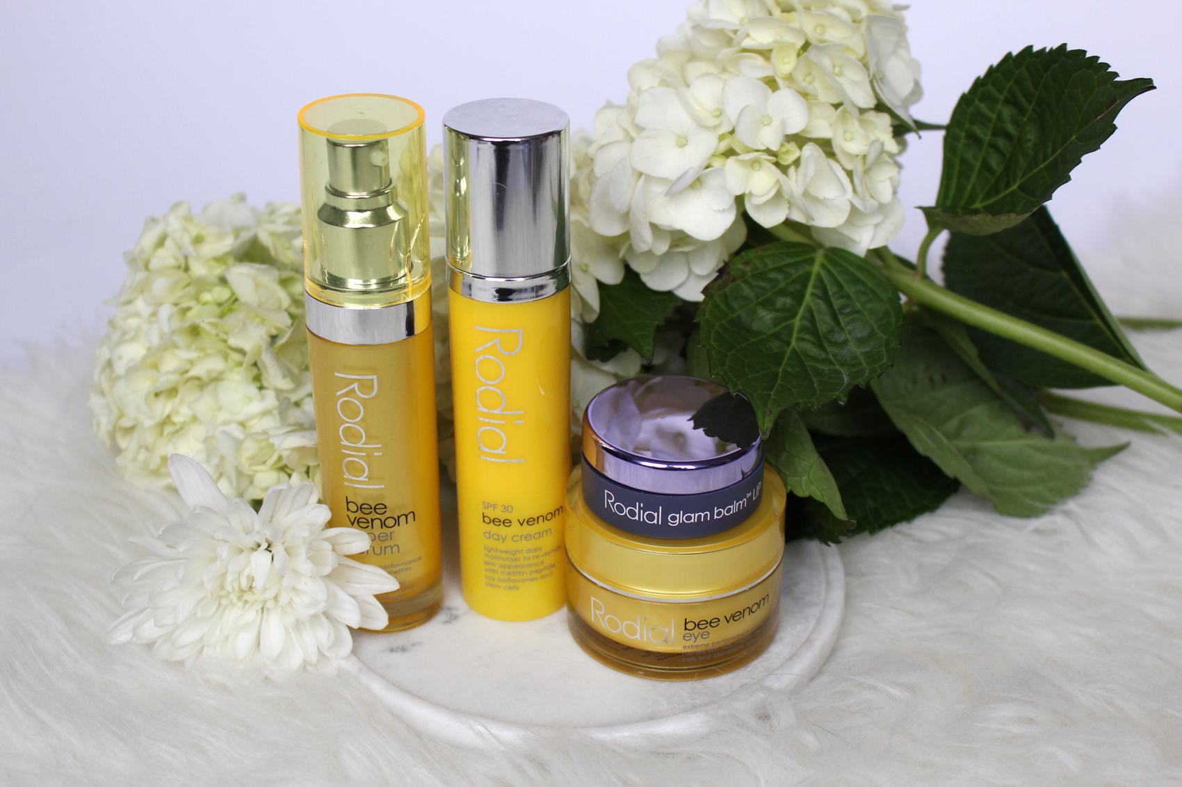 Rodial Bee Venom Moisturizer, Serum, Eye Cream and Stemcell Glam Lip Balm . 