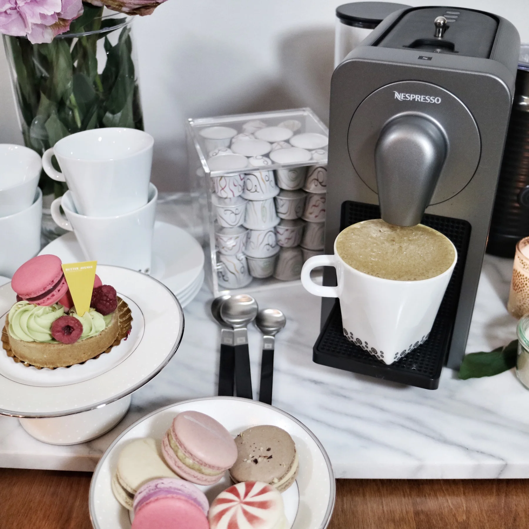 Nespresso has beautiful limited edition porcelain cups ($32 for a set of 2) that are perfect for the holidays or year round. They make an excellent gift and they look good on any dining table.