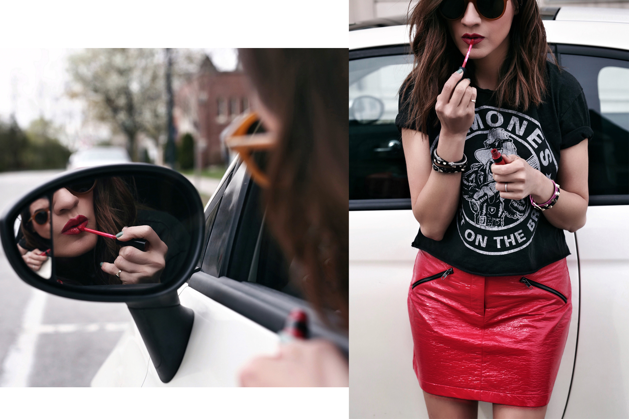 Red Vinyl Skirt & Patent Leather Kitten Heels — WOAHSTYLE