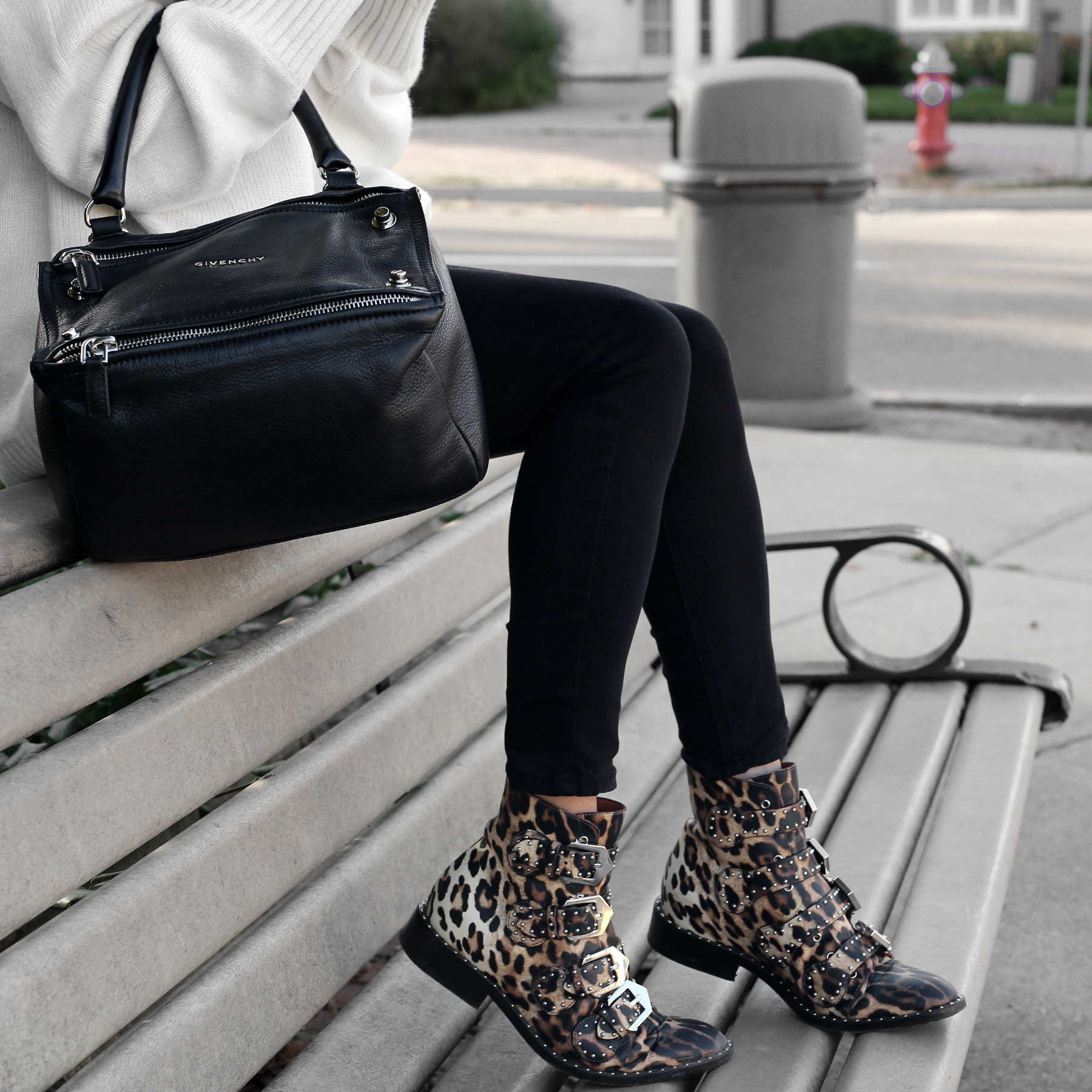 Winter White oversized knit, coat, leather leggings, Givenchy leopard print studded boots and Givenchy Pandora bag street style_2282.JPG
