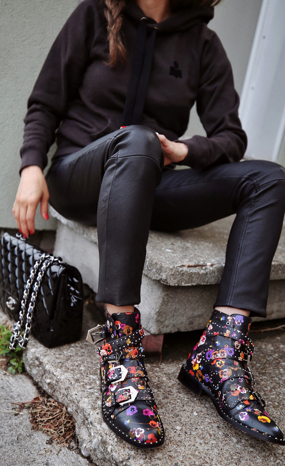 Isabel+Marant+Malibu+Hoodie,+Mackage+leather+jeans+pants,+Givenchy+floral+studded+Elegant+Line+boots,+Chanel+patent+leather+flap+bag+-+street+style+-+woahstyle.com,+nathalie+martin+1.jpg