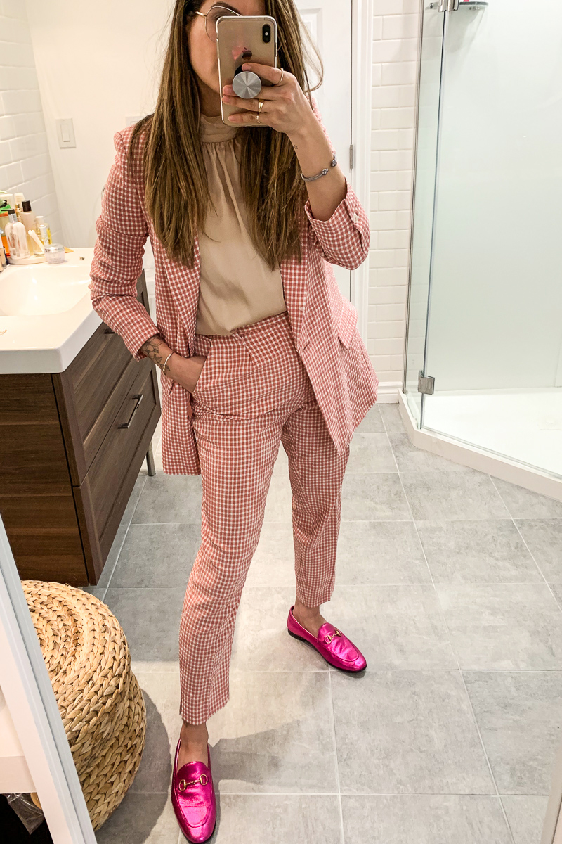 zara pink gingham suit