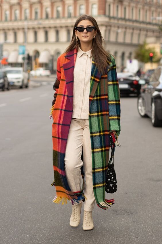 Instagram @_NathalieMartin, CLOSET ESSENTIALS Long Coats Everyone Should Have In Their Closet - Pop of Bold Colour, Plaid colorful coat street style,  woahstyle.jpg