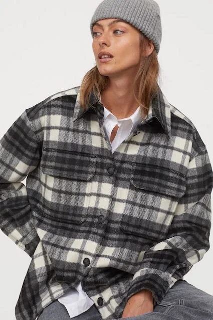 Flannel Shirt Grey Shirt H&m Plaid Felted Shirt Jacket H&m