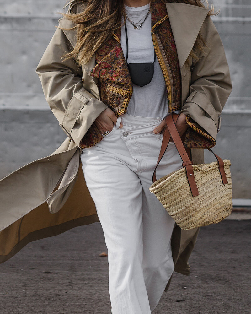 White Agolde Criss Cross Jeans & Trench Coat, Loewe Mini Heel Pouch, Small Loewe Totoro Basket bag - woahstyle.com, nathalie martin_1404.jpg