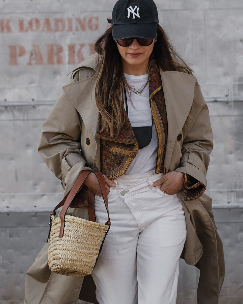 White Agolde Criss Cross Jeans & Trench Coat, Loewe Mini Heel Pouch, Small Loewe Totoro Basket bag - woahstyle.com, nathalie martin_1375-2.jpg
