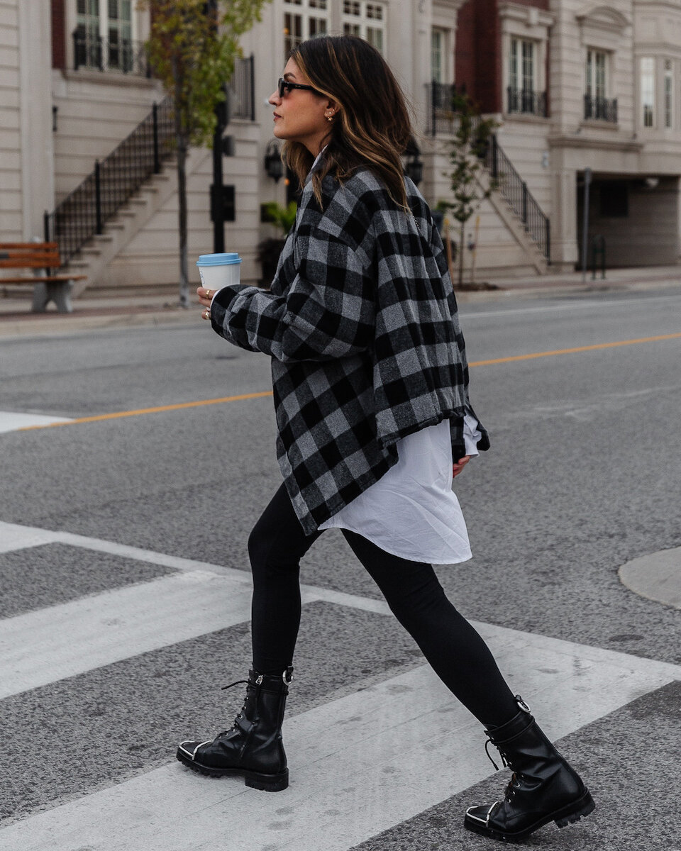 nathalie martin - woahstyle.com - balenciaga grey checkered plaid swing jacket, essentials fear of god leggings, alexander wang kennah boots black, white loewe nano puzzle bag review and outfit ideas street style_3699.jpg