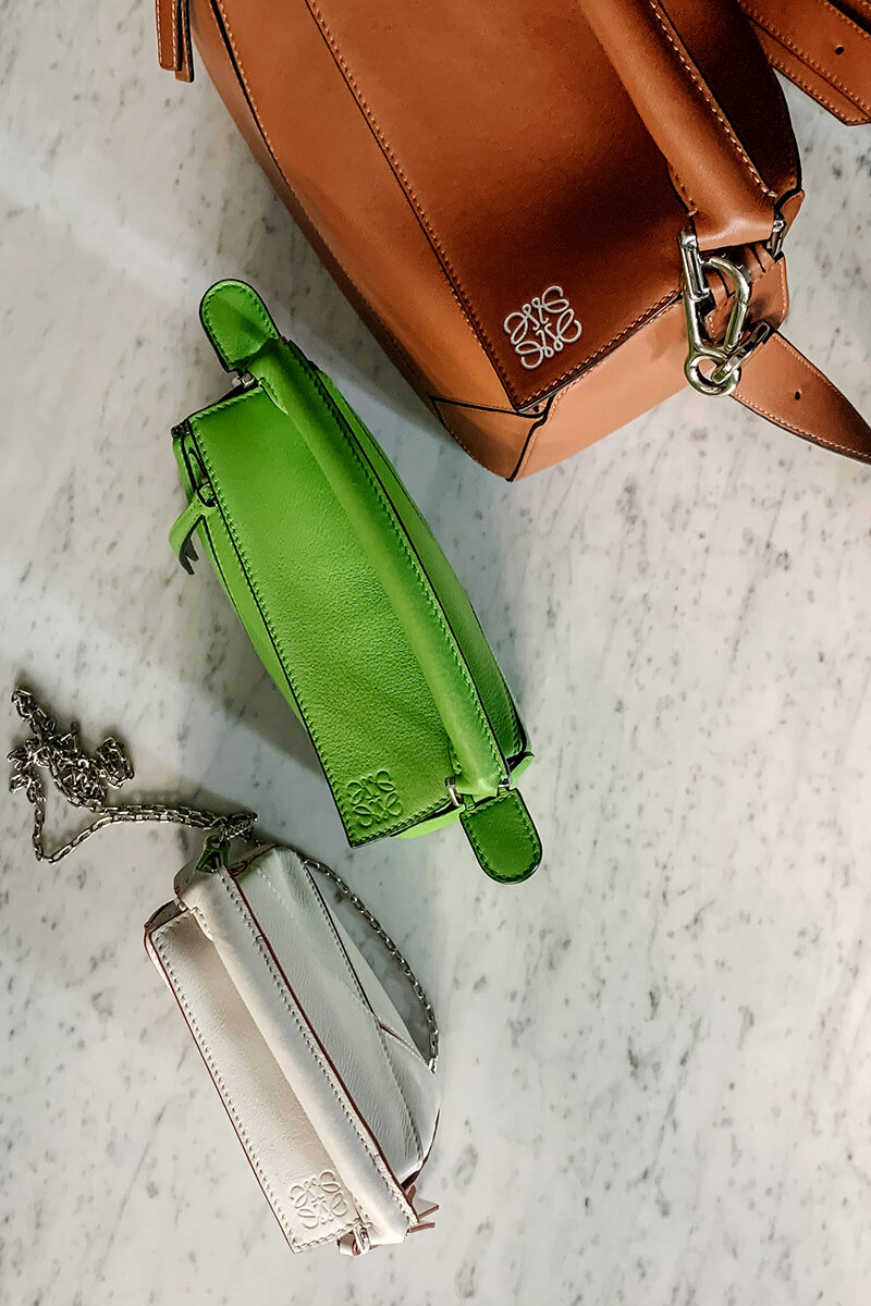 MY PUZZLE BAG COLLECTION: Medium Tan, Mini Green, Soft White Nano.
