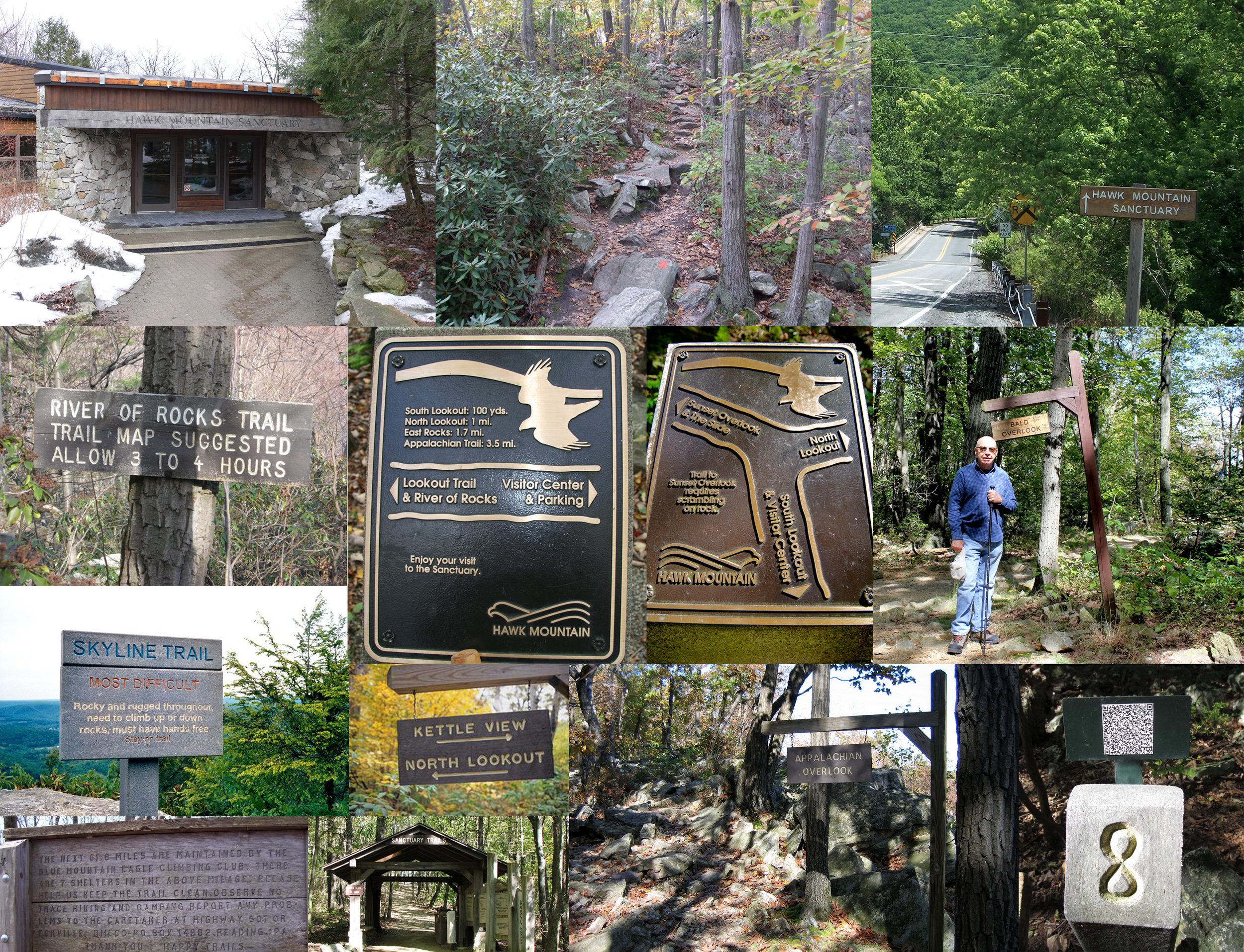 The current signage features a mix of different designs, new and old, at varying degrees of deconstruction from the elements.