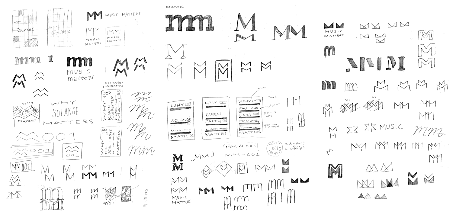 Preliminary sketches of logo ideas and how the logo could be integrated into the cover design. My goal was to create a typographic mark that could be used by itself and still be recognizable as part of the series. 