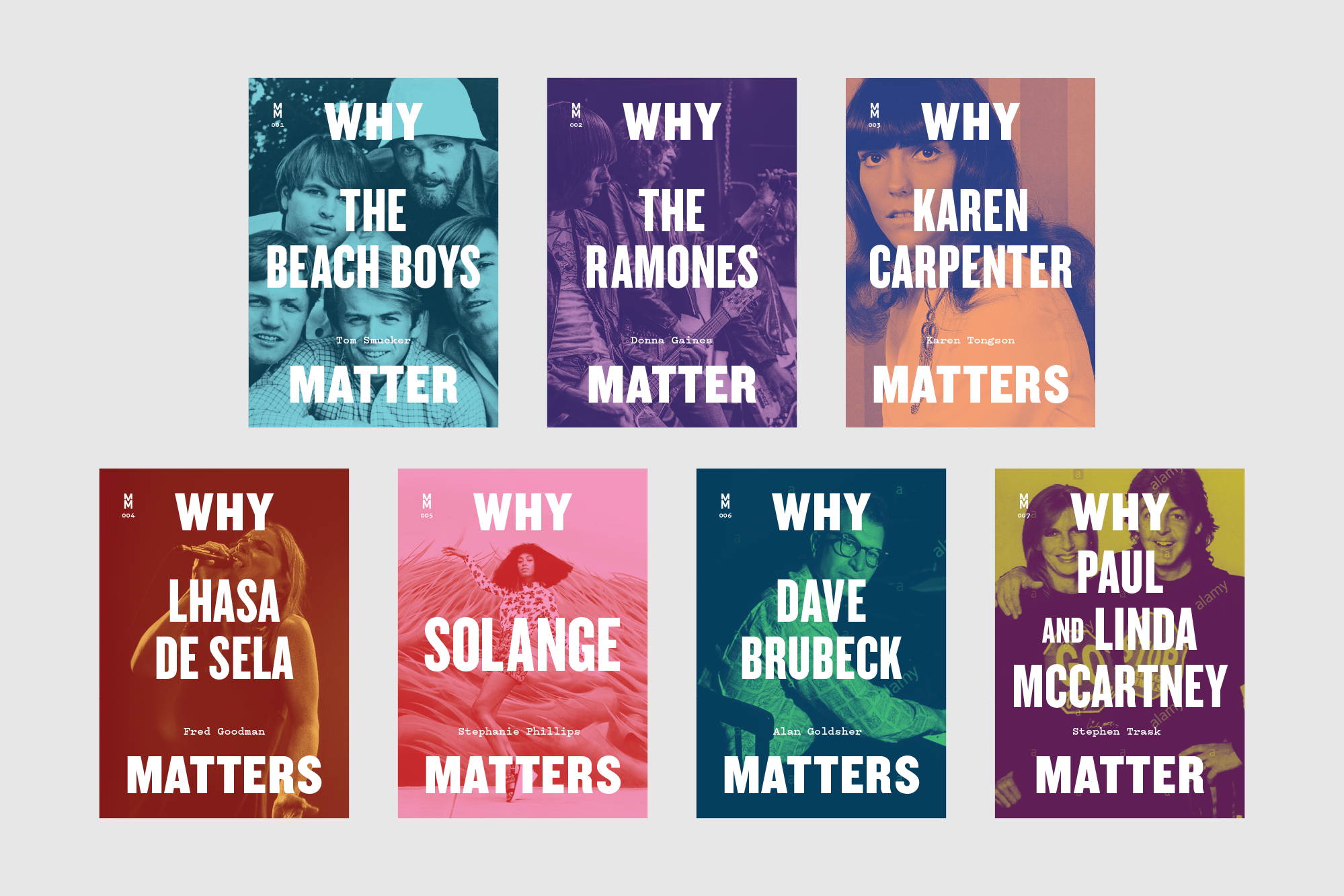The final series design. Knockout was successful in allowing multiple artists at varying name lengths to fit on the cover comfortably and have the covers still look strong on their own. The contemporary color palette of two colors gives the series the flexibility to create unique color combinations for each artist.