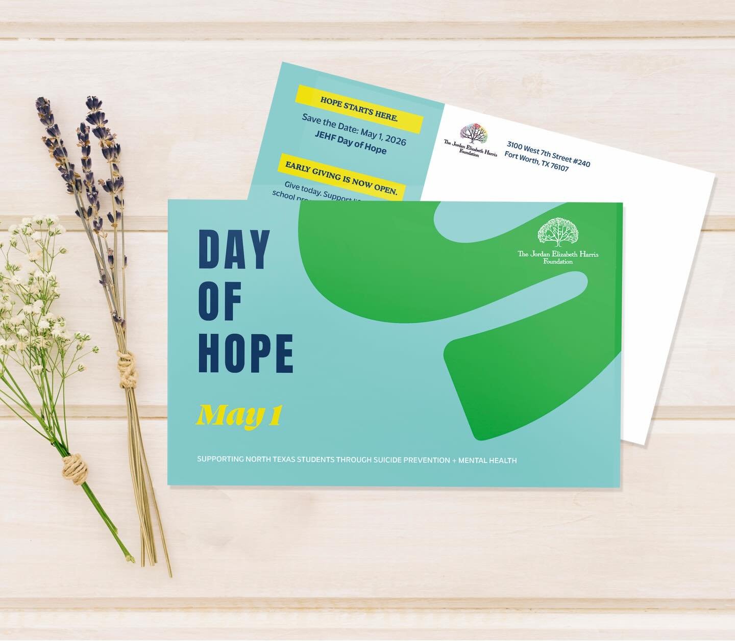 Big launch for a project close to my heart 💙

Postcards for the Day of Hope (May 1!) campaign with the @jordanharrisfoundation are hitting mailboxes across the country today.

Tenfold Creative Co. designed the full campaign&mdash;from direct mail an