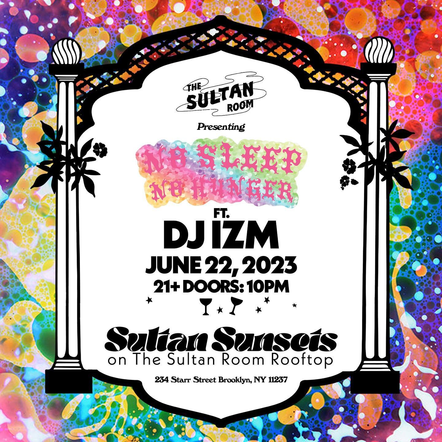 Happy SUMMER ☀️ 

Thurs 7.22 @thesultanroom in honor of a real one ☝️ @vonsauce @nosleepnohunger 🌈 

Fri 7.23 Pier Party vibes @cityvineyardnyc Pier 26 🍷

Sat 7.24 Find yourself!  @lostspiritsnyc - Drinks, food, &amp; atmosphere w/ IZM on the sound