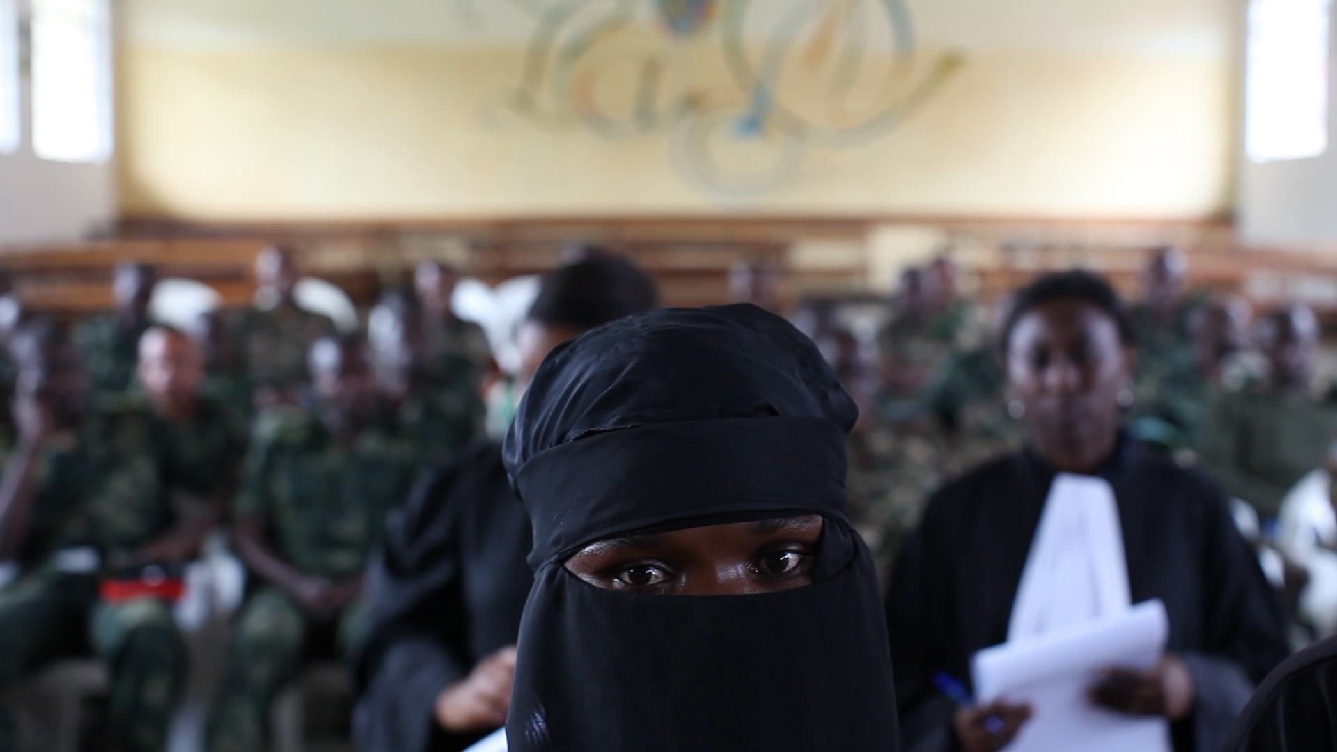 A witness testifies at a trial in Minova, DRC. Photo: Film still from The Prosecutors, Michael Christopher Brown
