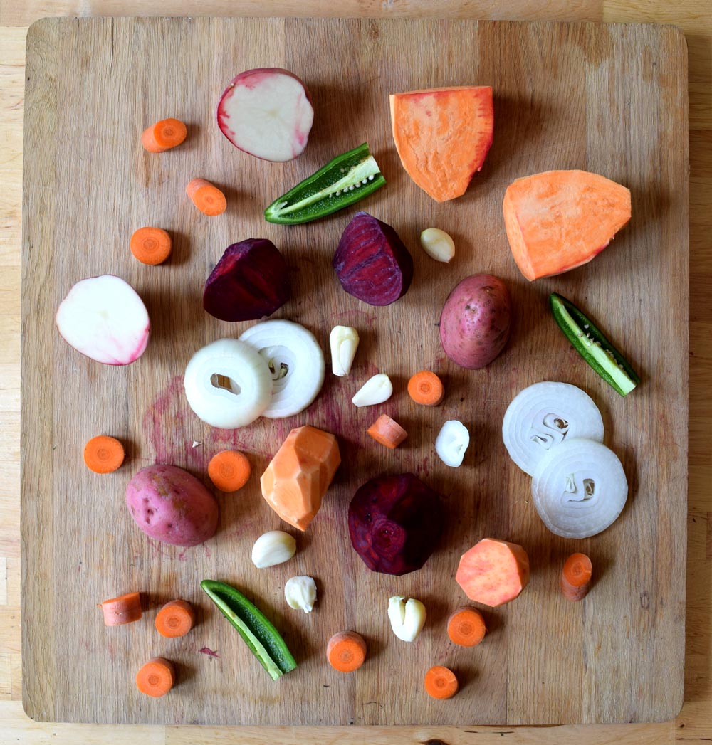 Root vegetables. Recipe for roasted root vegetables. Sweet potato, beet, potato, carrot. fayelessler.com