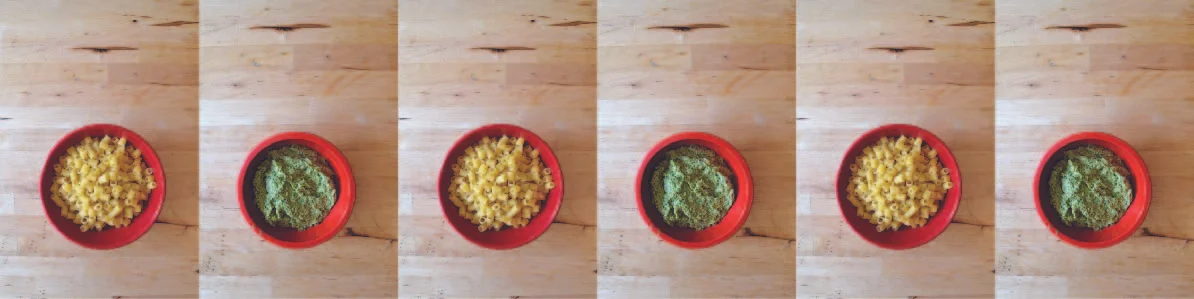 Green vegan vegetarian pesto pasta recipe by Faye Lessler. fayelessler.com