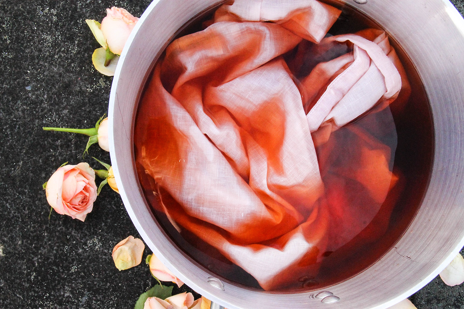 Beautiful rosey pink resulting from about two hours of simmering in the dye bath.