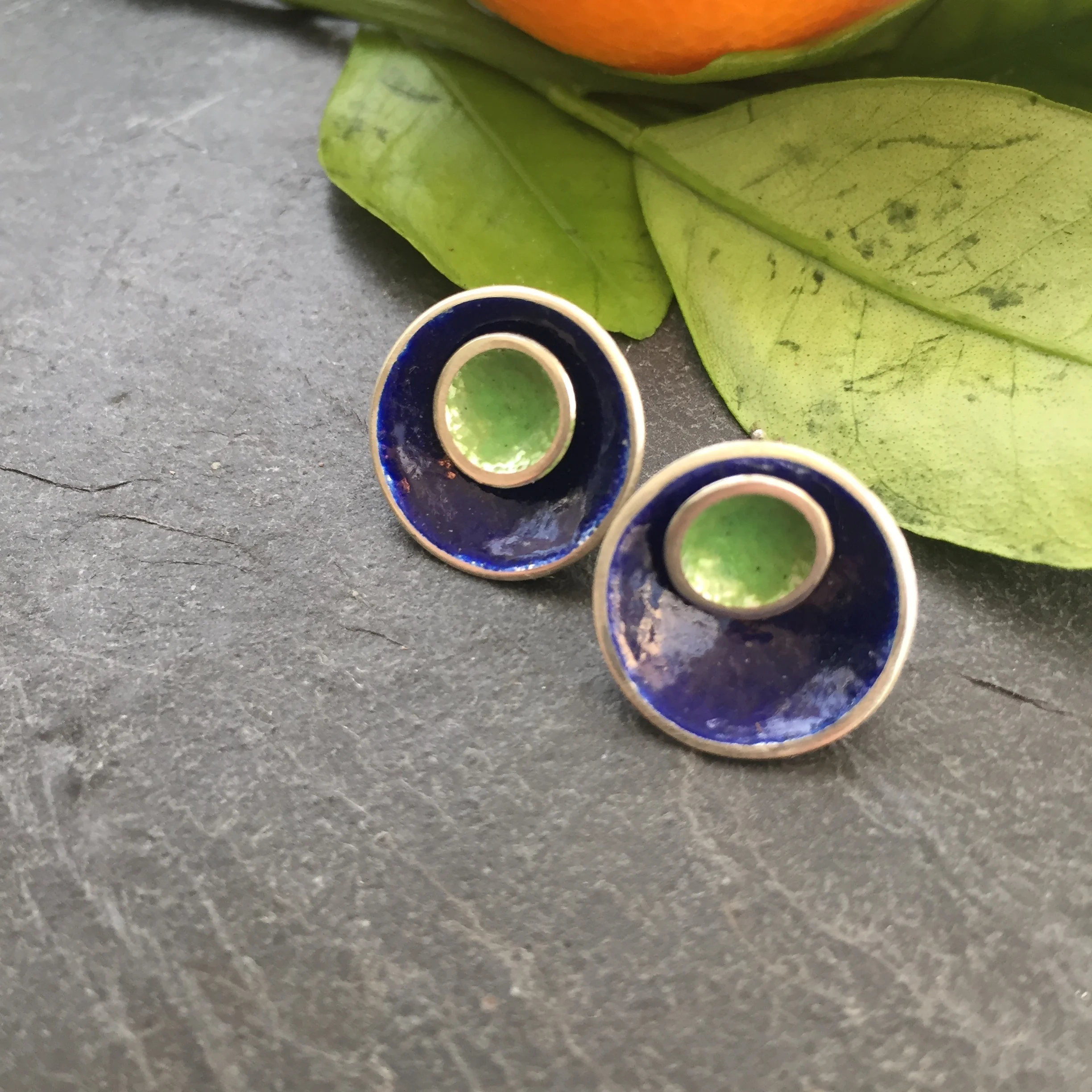 blue green enamel stud earrings