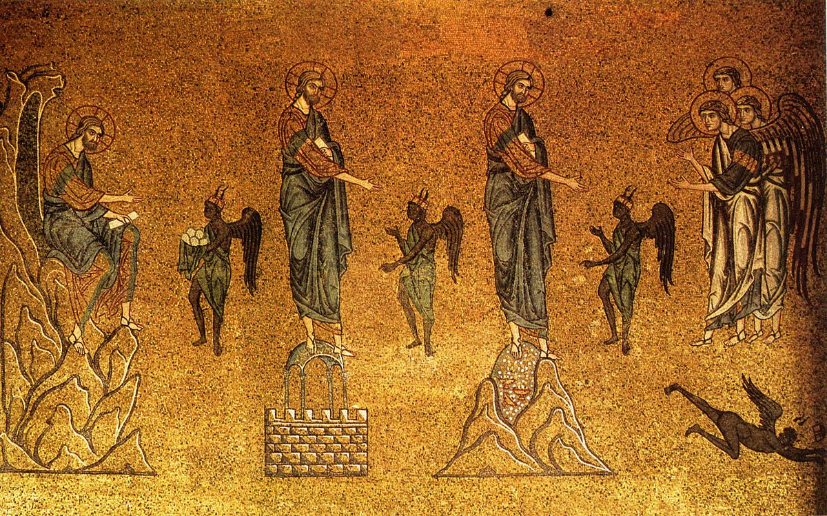 A 12th-century mosaic depicting the 3 temptations of Christ.