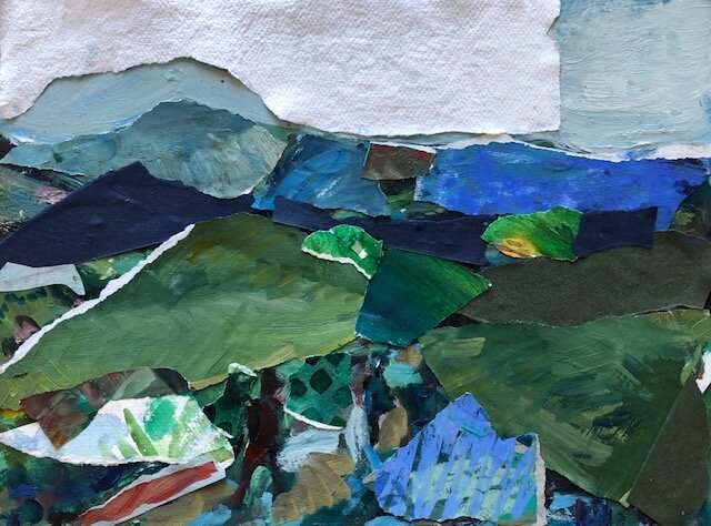 Walking towards Sugarloaf, mixed media collage, 30x40cm unframed £200 SOLD