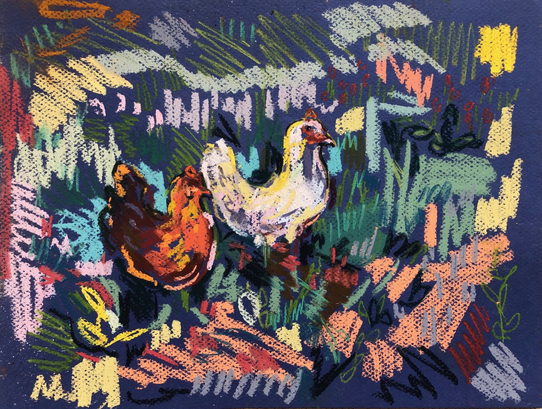 Chickens 20x30cm, pastel on paper, £200