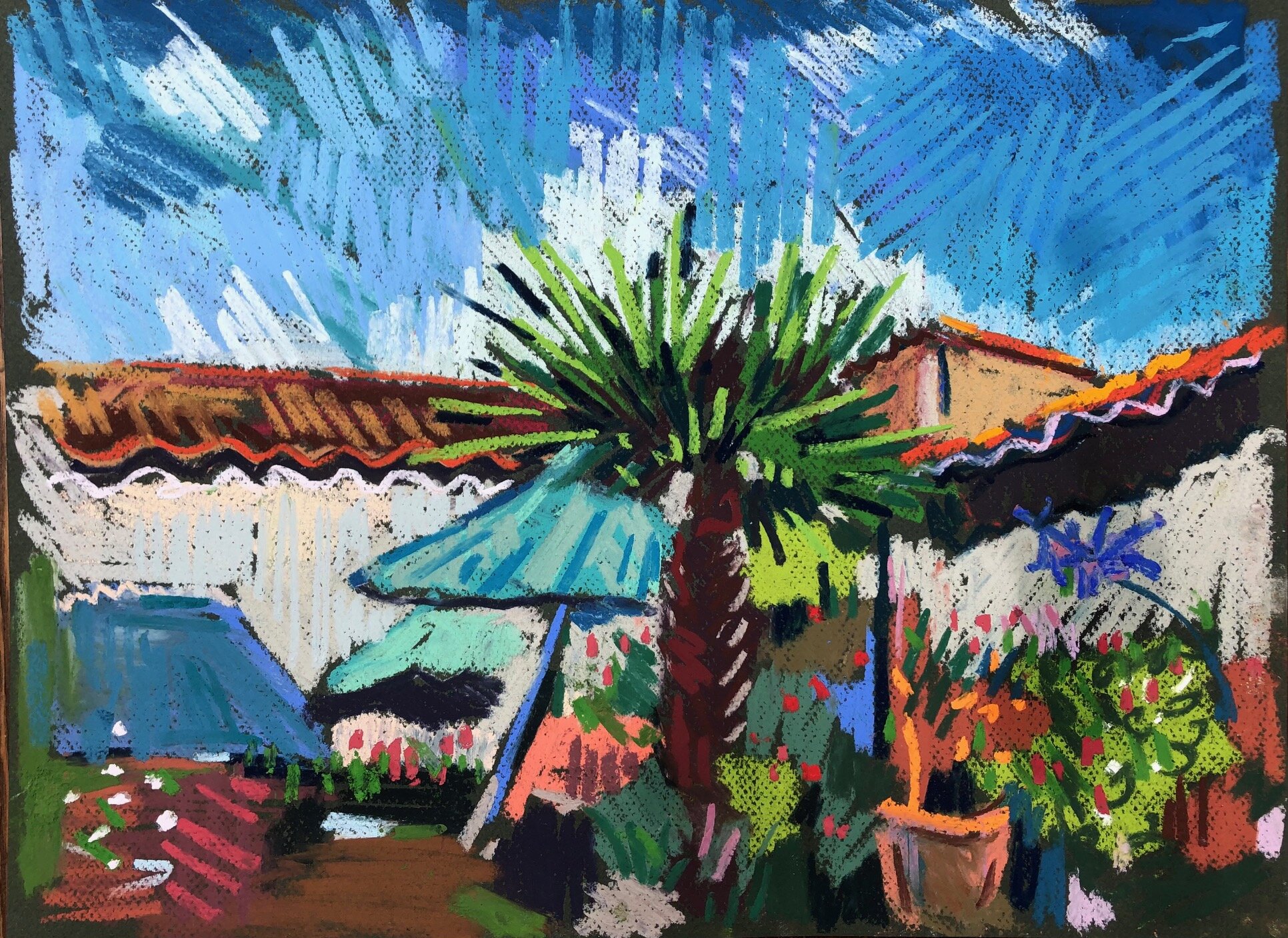 Palm in French garden, pastel on paper, 30x40cm £350 unframed