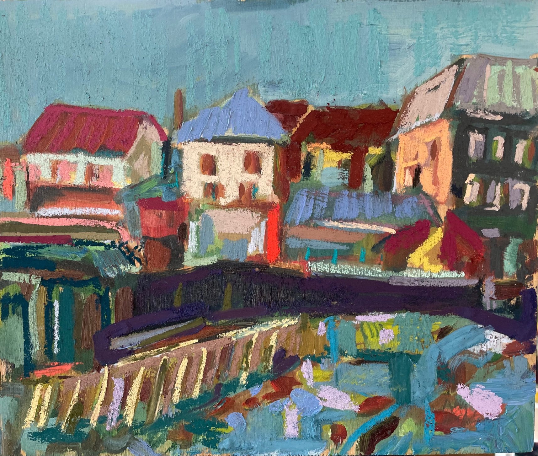 Port Isaac from the beach, oil and pastel on wood, 20x30cm £365 framed