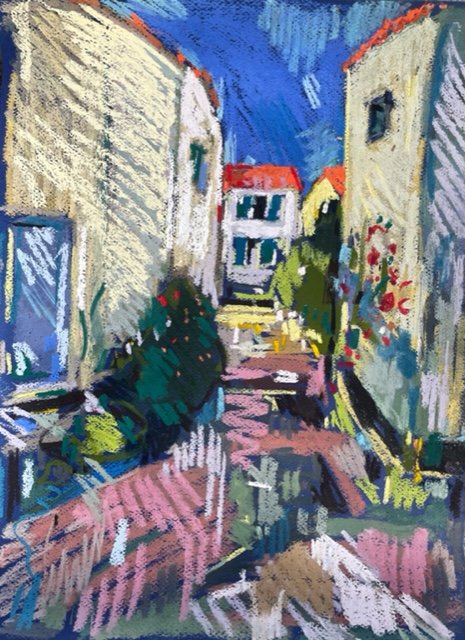 Side Street, La Couarde, Ile de Re, pastel on paper, 40x30cm, £300