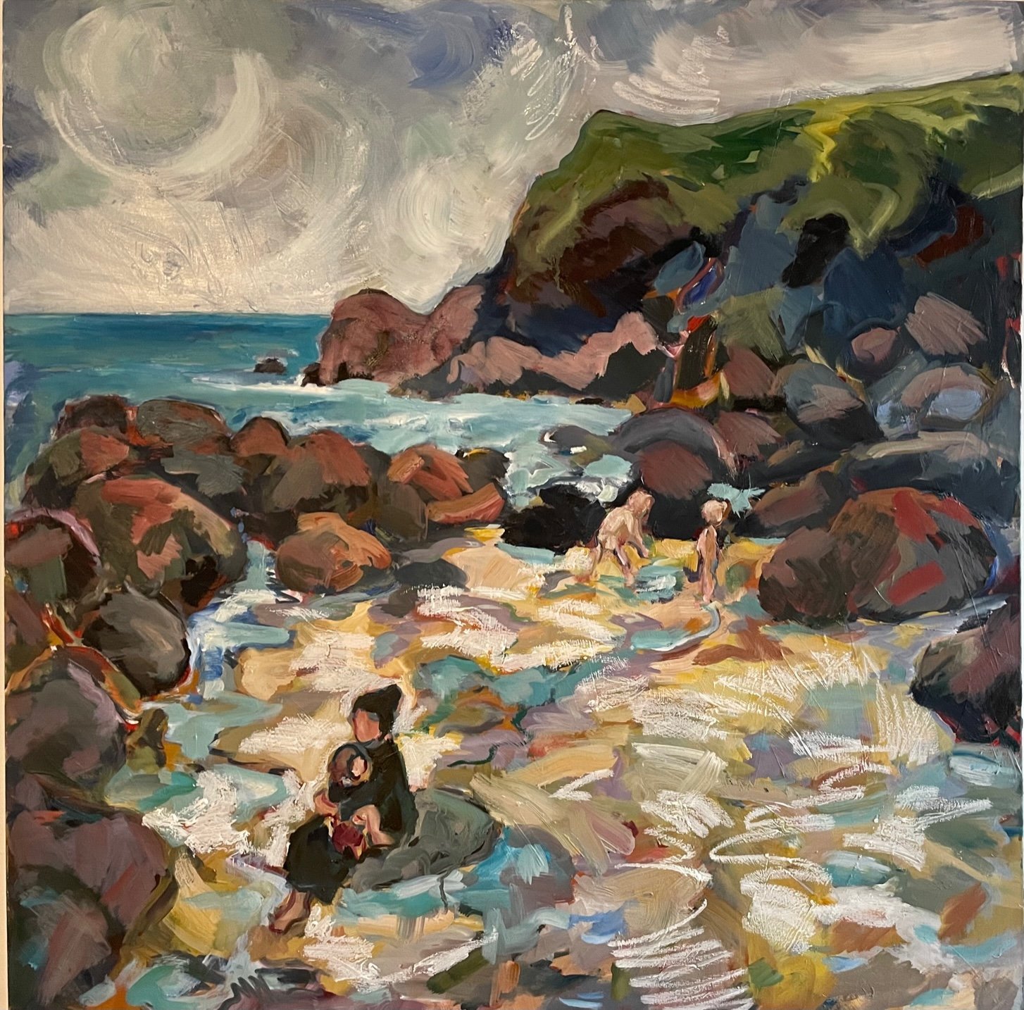 Family on the beach, oil on canvas, 100x100cm, £1450